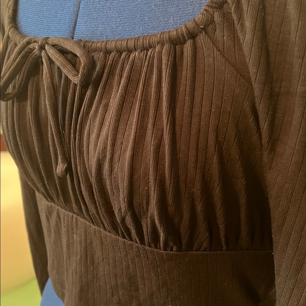 Madewell Burleigh Square Neck Cropped Long Sleeve Black Top - Picture 6 of 10
